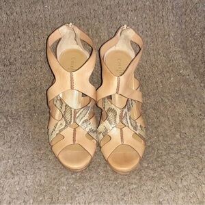 COLE HAAN AIR-Kimry- Leather Beige Snake Print Wedge Sandal-SZ 9.5-Excellent